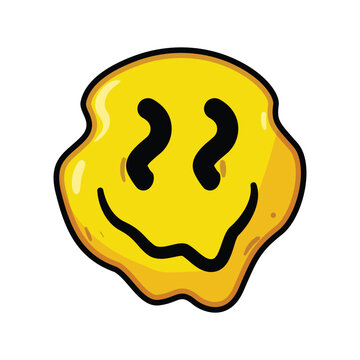 Psychedelic melting smile face creating a cheerful and distorted emotion, perfect for expressing counterculture themes, abstract concepts, or vibrant retro graphics