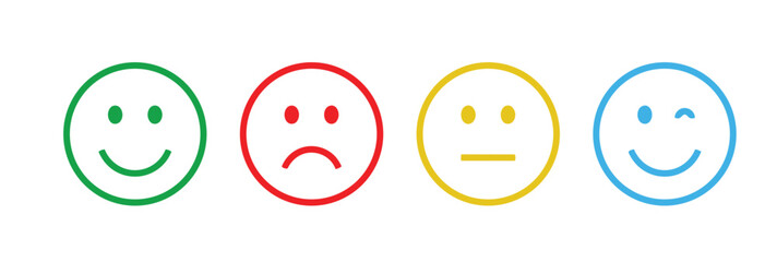 Fototapeta premium Colorful emoticon faces expressing different emotions in a vector graphic illustration
