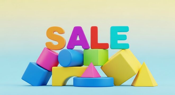 Colorful blocks and letters spelling out sale on gradient background