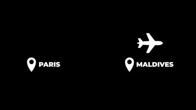 Paris To Maldives Airplane Travel Flight Route White animation