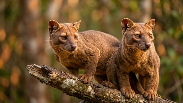 two fossa close up in kirindy forest madagascar morning light video