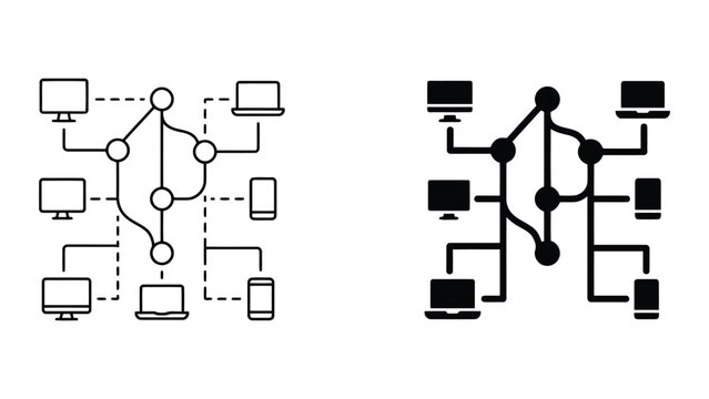 Software development branching and network topology icons with topology