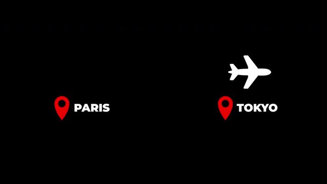 Paris To Tokyo Airplane Travel Flight Route animation