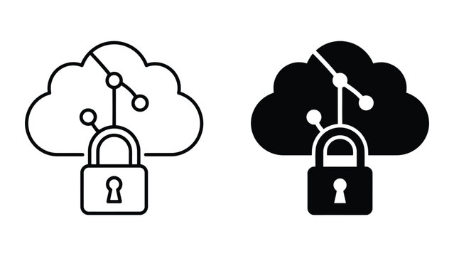 Cloud data security breach or vulnerability icon with security, vulnerability