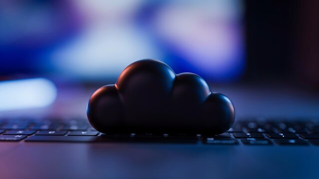 Cloud computing concept with digital cloud icon on laptop keyboard, computing