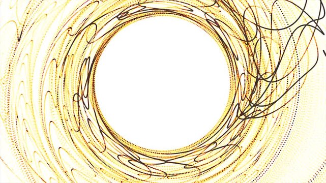 Dynamic swirling gold and brown digital lines forming a circular copy space template.
