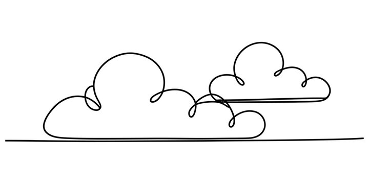Continuous single line drawing of fluffy clouds in the sky minimalist art style