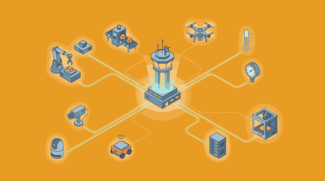 Smart Factory Automation and Industrial IoT Network Isometric Vector Illustration