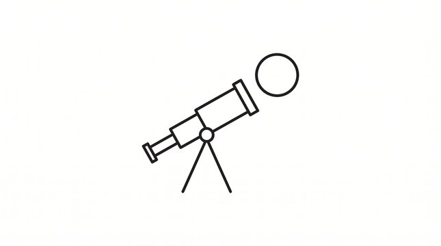 Outline of a classic telescope on tripod with planet