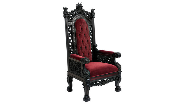 Luxury vintage red velvet armchair royal baroque furniture isolated on transparent background