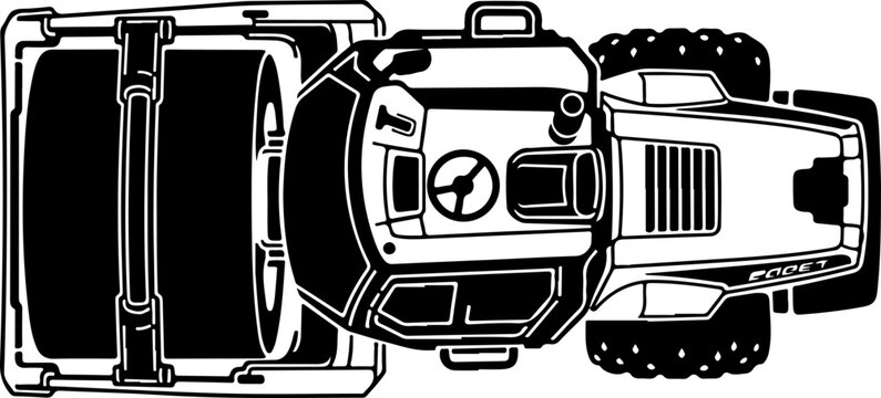 Vector off-road vehicle, Jeep-style SUV, top-down view, black and white illustration, automotive design element