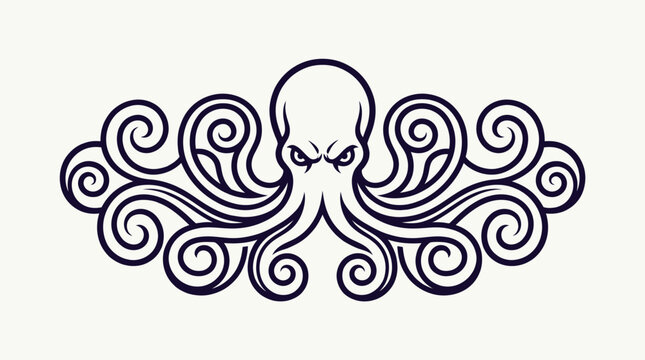 Navy blue octopus logo with decorative swirling tentacles.