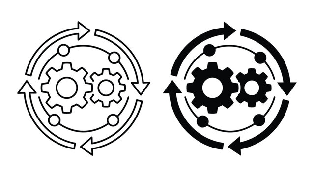 Continuous workflow process gears cycle icons with workflow, continuous