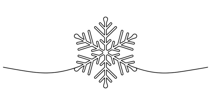 Single continuous line drawing of a simple snowflake icon for winter design