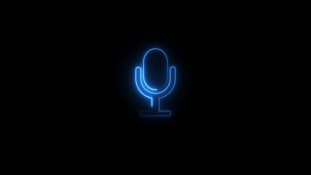 Microphone button icon voice recording and podcast.Microphone logo icon color.Cyan color microphone button icon on black background.