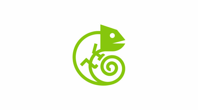 Green chameleon lizard circular logo.