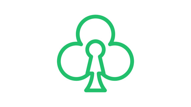 Green clover leaf with keyhole security luck logo.
