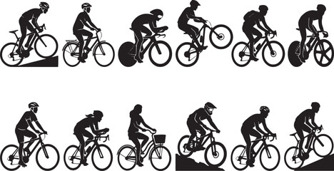 Obraz premium Cycling, bicycle, bike, rider, motion, vector icons, 10 elements isolated on Transparent Background