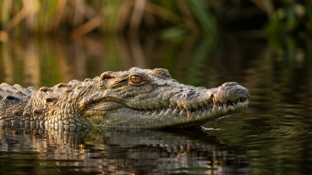 freshwater crocodile close up in northern australia wetlands morning light video