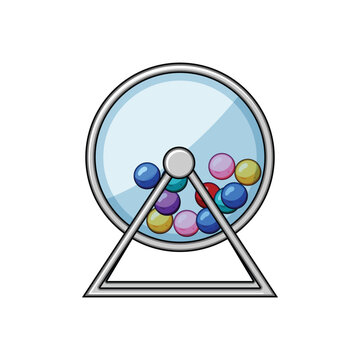 Lottery machine featuring a clear drum filled with colorful spheres, suggesting anticipation and random selection in an exciting game of luck and chance