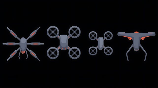 Modern quadcopter and drone illustrations in various designs