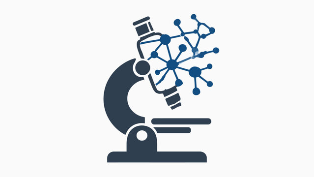 Microscope with molecular structure illustration.