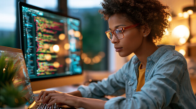Close up of an attractive female programmer working on software development at her bright home office programmer software development home office artificial intelligence