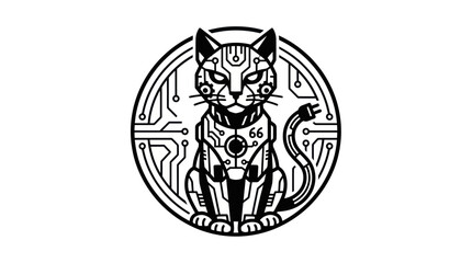 Obraz premium Cybernetic Cat Logo Design - Futuristic Feline Robot Icon