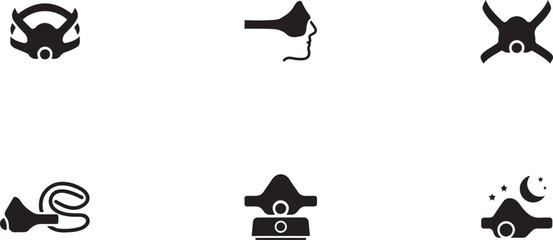 Obraz premium Minimalist black silhouette icon set of a sleep apnea mask . simple black flat vector style for medical and fitness icons concept. square type Bundle