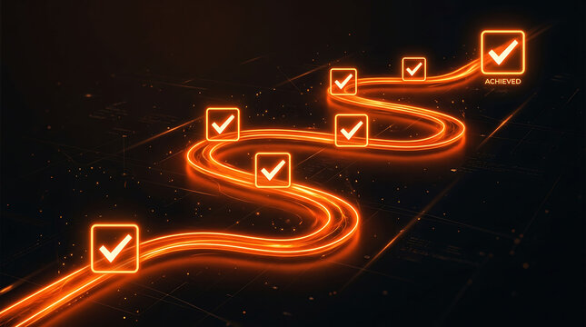 Glowing Digital Roadmap Checklist Workflow Progress Achievement Success Business Timeline
