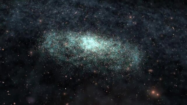 Rotating Spiral Galaxy Floating in Deep Space with Glowing Star Clusters