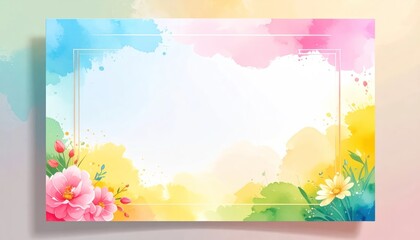 Fototapeta premium Colorful watercolor flower frame with white space.
