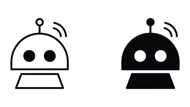 Professional Minimal Vector Icon Cute robot head icon set Editable Stroke, Outline and Solid Style, Black Monochrome, Isolated on White Background