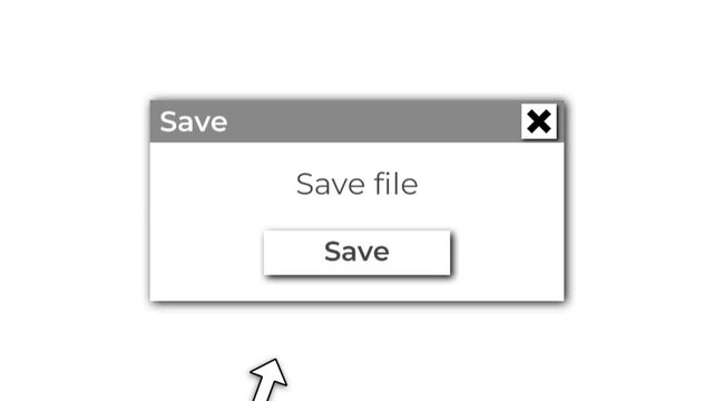 Minimal Save File Dialog Window Animation with Save Button and Cursor Click, Suitable for Software Tutorials, UI Demonstrations, Application Presentations, and Technology Videos
