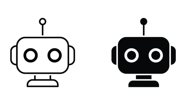 Professional Minimal Vector Icon Robot head icon Editable Stroke, Outline and Solid Style, Black Monochrome, Isolated on White Background