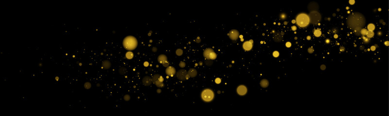 Obraz premium Collection of glowing golden fragments an elegant festive decoration with sparkling dust and shine. Bright bokeh blends with magical stardust, radiant highlights and soft illumination vector.