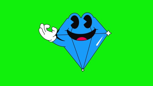Smiling Cartoon Fish Character Waving Hand on Bright Green Background in Flat Design Style