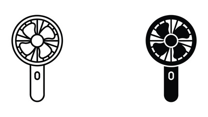Professional Minimal Vector Icon Portable handheld fan icon Editable Stroke, Outline and Solid Style, Black Monochrome, Isolated on White Background © Freefire