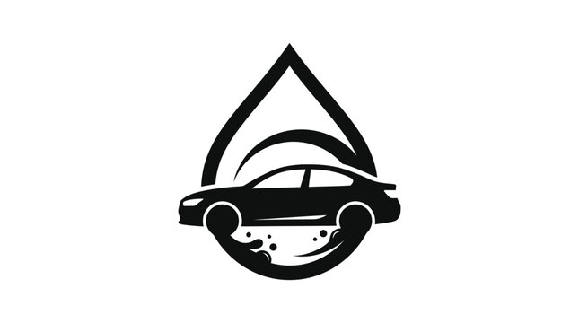 Car wash vector logo icon design featuring a clean automobile silhouette inside a water drop shape