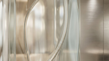Naklejka premium Elegant Abstract Curved Glass Surface With Soft Light Reflections Creating A Modern Minimalist Background For Sophisticated Interior Design