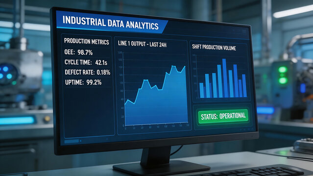 Industrial data analytics dashboard on monitor