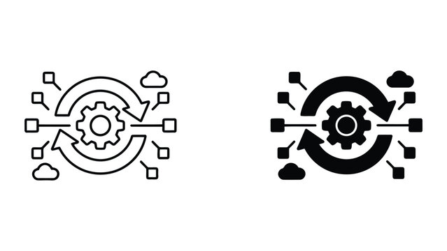 Iterative workflow process with cloud integration vector illustration depicting continuous development and data flow