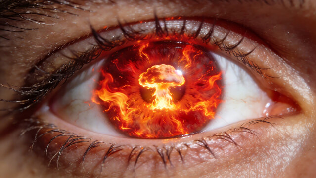 Human eye with nuclear explosion reflection