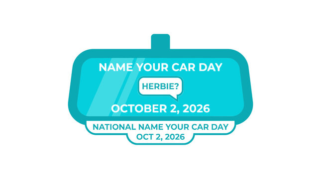 A stylized blue rearview mirror graphic celebrating National Name Your Car Day on October 2nd.