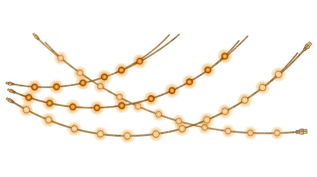 The illustration depicts golden strings with beads arranged in parallel lines on a white background.