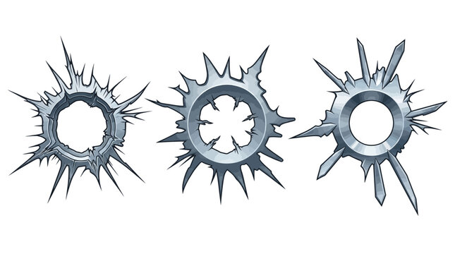 Three shuriken fly through the air with sharp blades and unique centers.