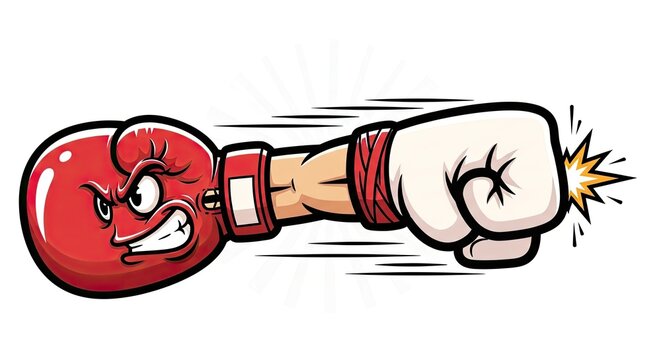 Cartoon boxing glove character throwing a powerful punch.