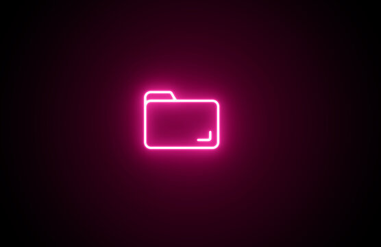 Neon glowing pink color folder icon on black background. Neon Folder icon. Documents directory. Desktop icons. My computer PC shortcut signs. Folder icon sign symbol.