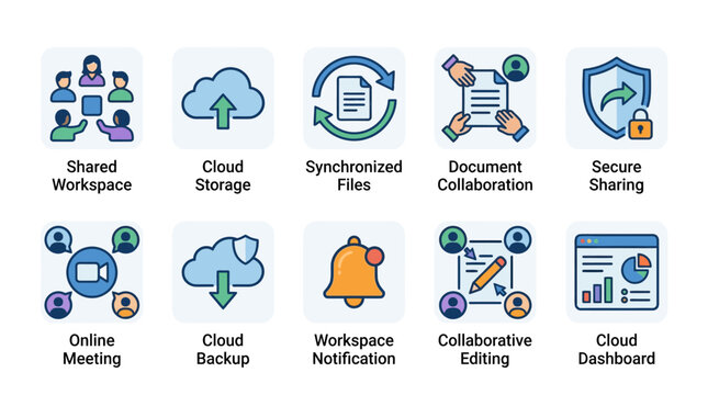 Cloud-based collaboration tools enable secure sharing and synchronized files in a shared workspace.