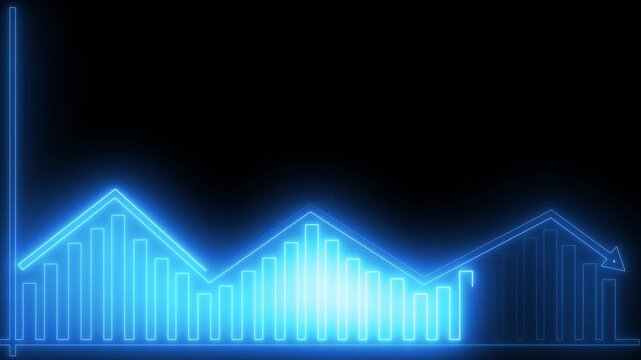 Business metrics report presentation slides trace glowing sapphire profit lines over black. Financial trading application dashboards use a business metrics report presentation.